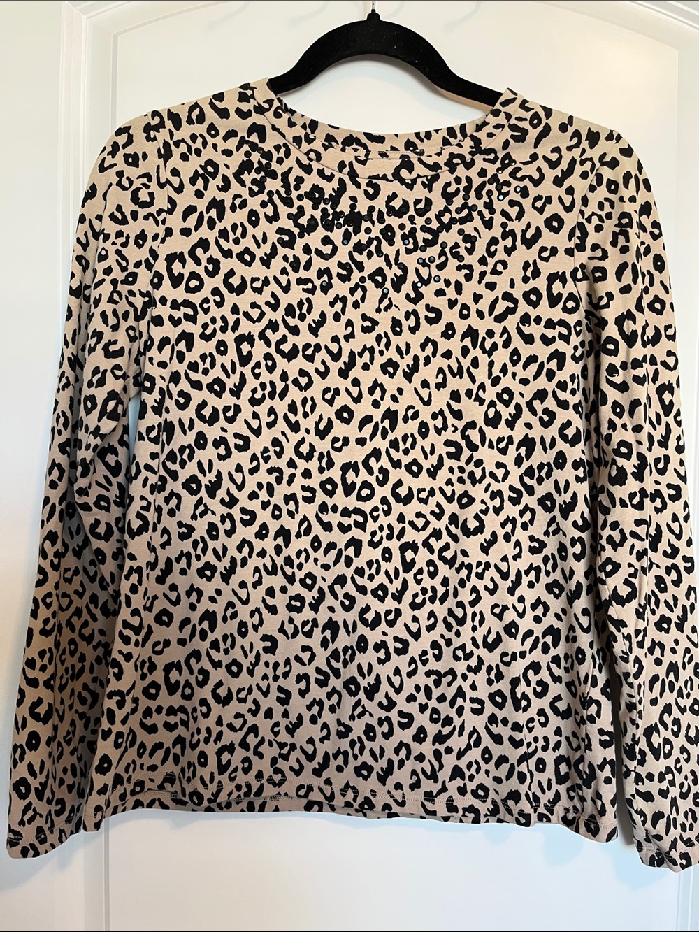 Charter Club Beige and Black Leopard Print Long Sleeve Tee